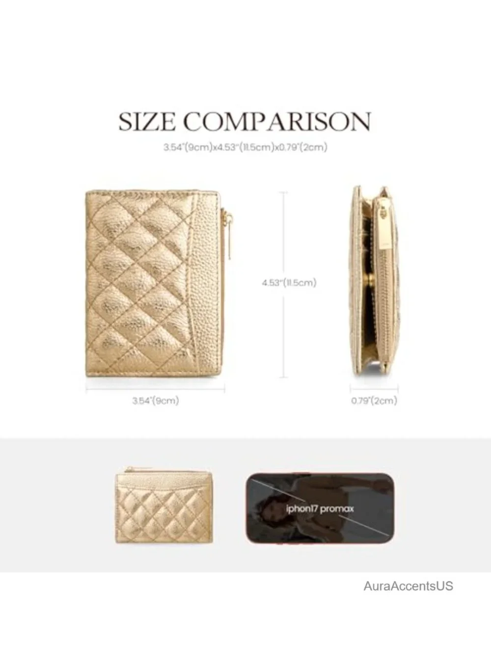 Genuine Leather Small RFID Bifold Wallet with Zipper Pocket Keychain